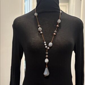 In2 Leather with Agate an Salt Water Pearl Beaded Necklace